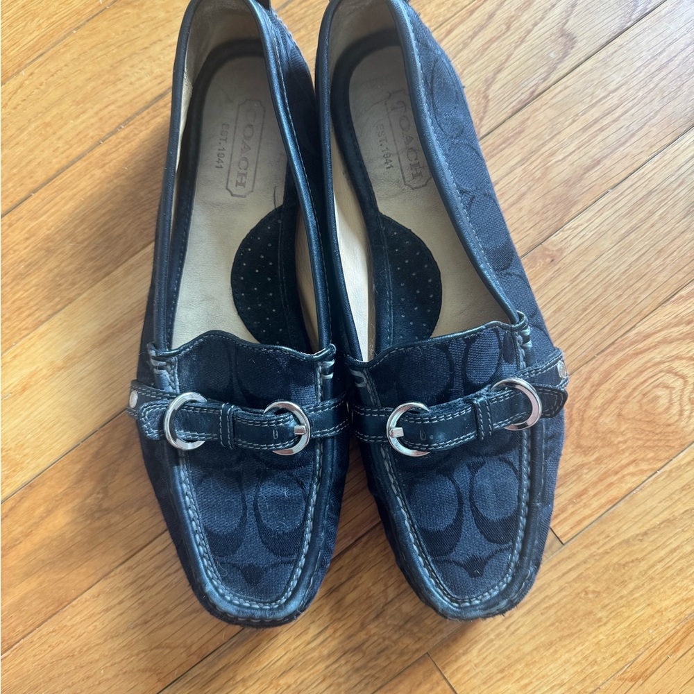 Coach Black Loafers with Silver Accents